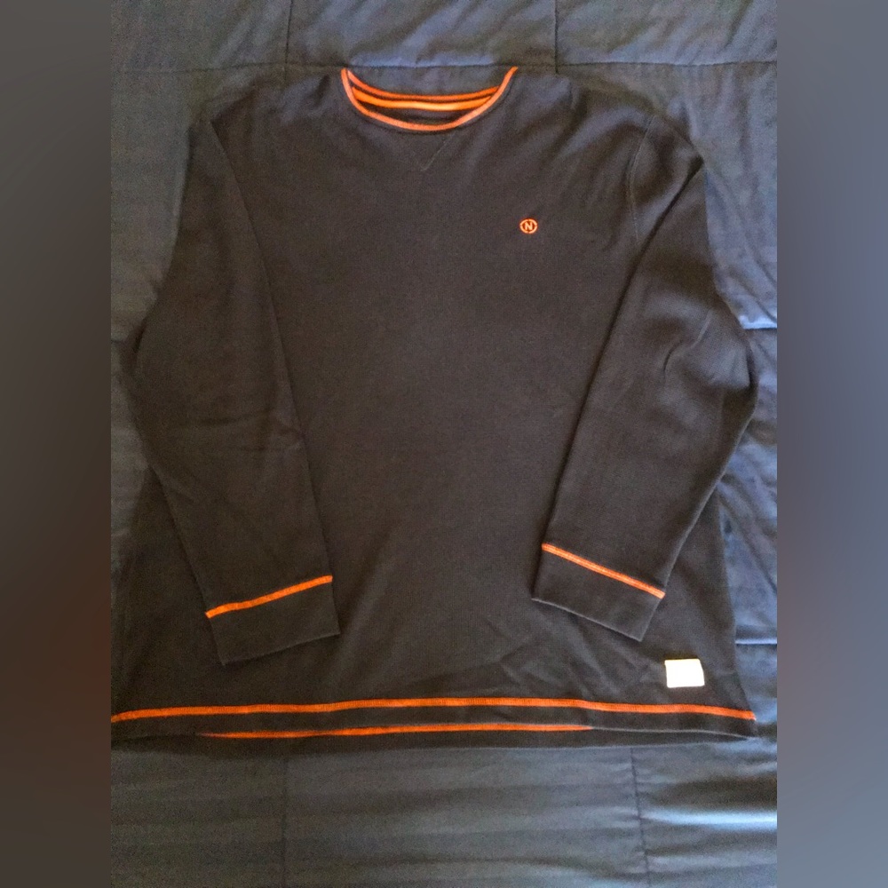 Nautica navy blue with orange strip long sleeve shirt